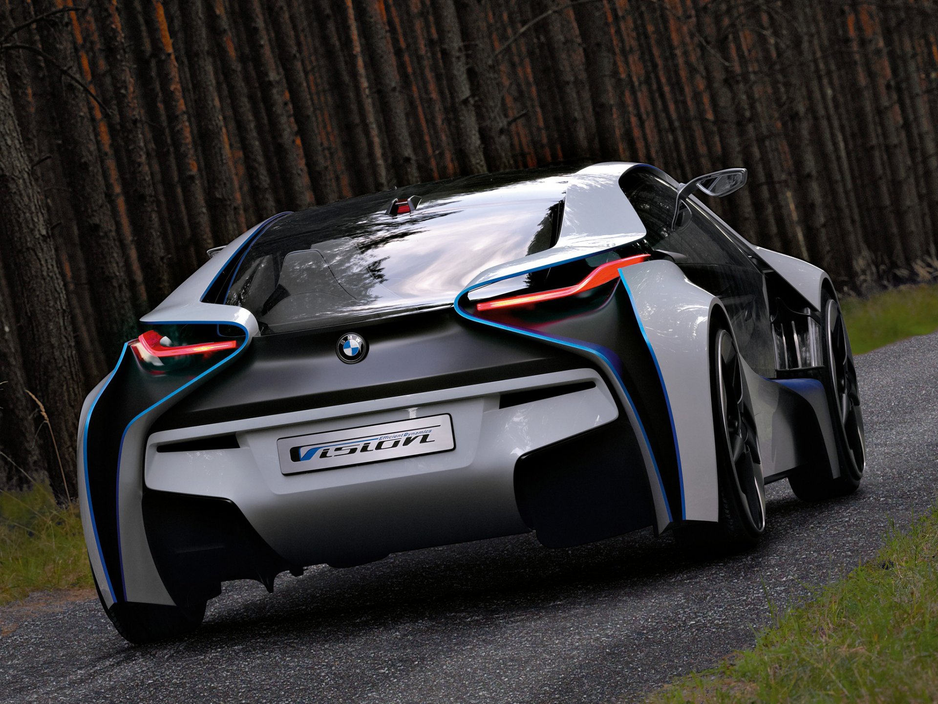 bmw vision efficientdynamics concept concept widok z tyłu samochód drzewa