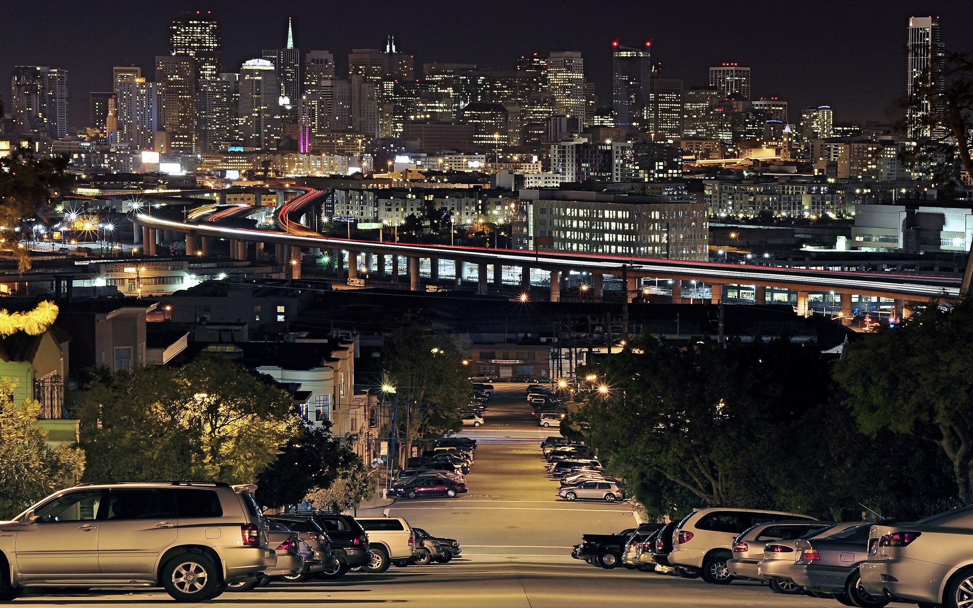 san francisco portrero collina città notte scivolo auto strada luci case