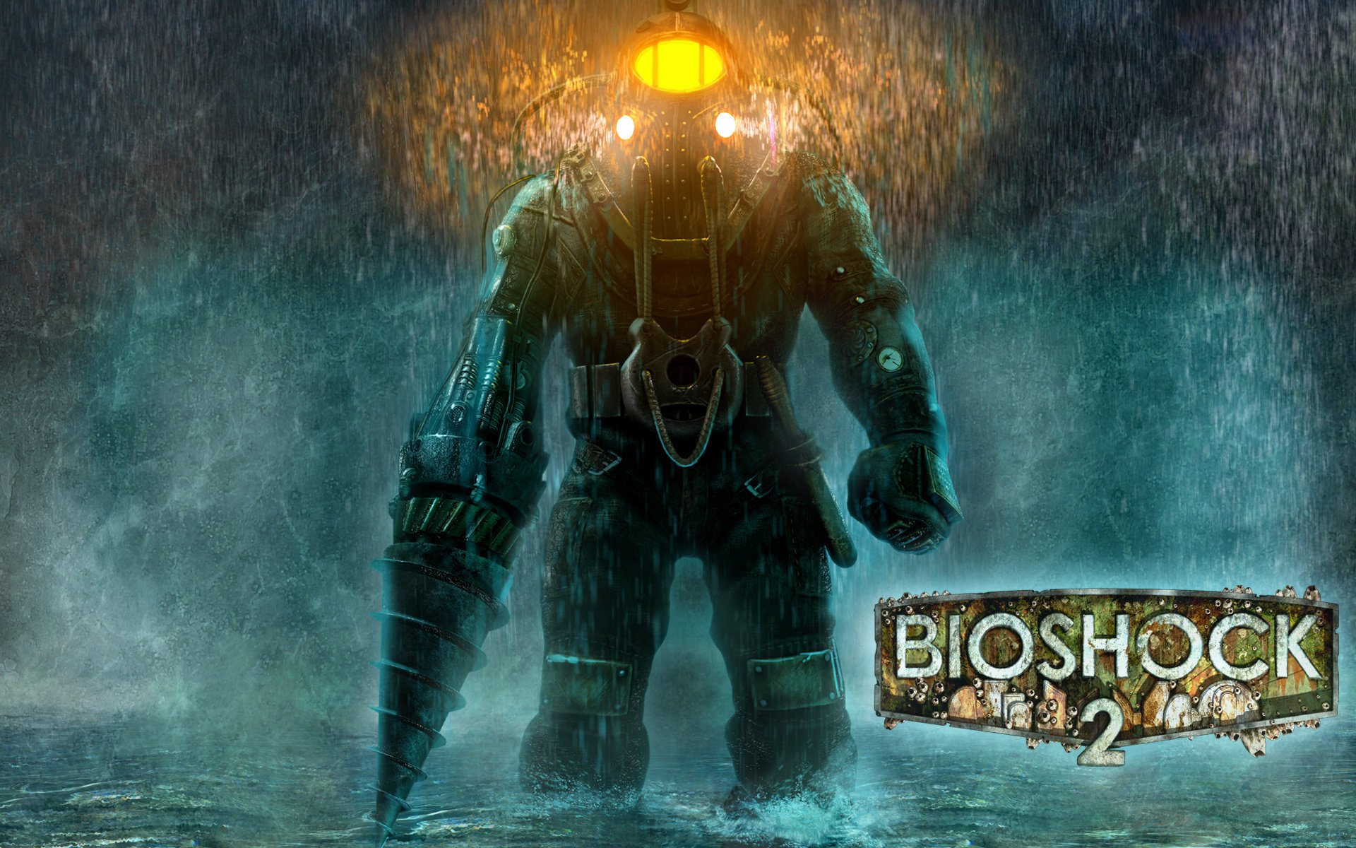 bioshock 2 big daddy bioshock 2 spiele regen raumanzug inschrift waffen action