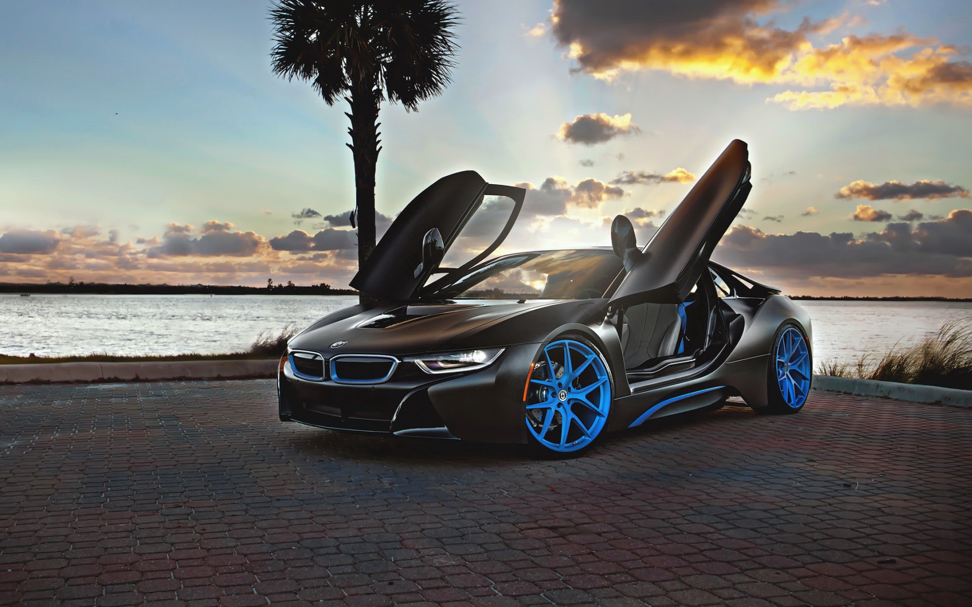 bmw i8 car sunset avtooboi