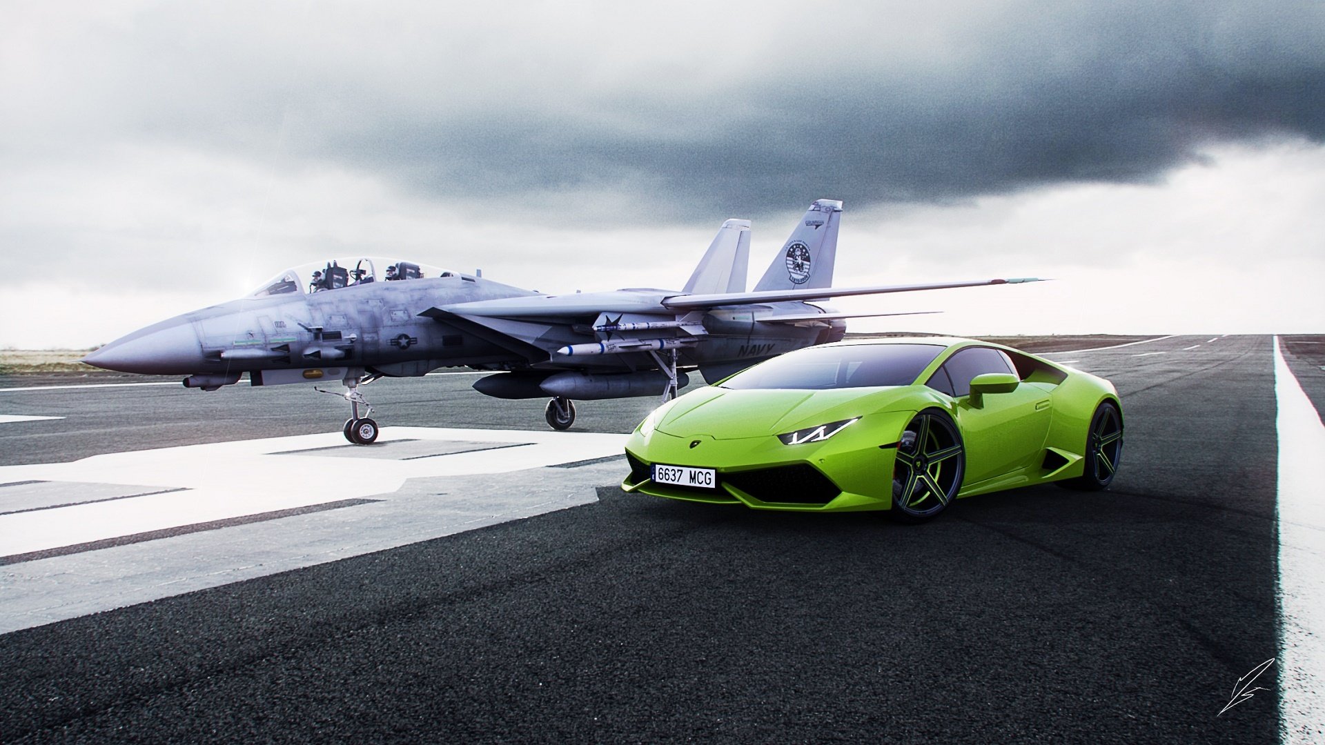 lamborghini hurricane lp610-4 supersportwagen grün kämpfer landebahn lamborghini kämpfer landebahn