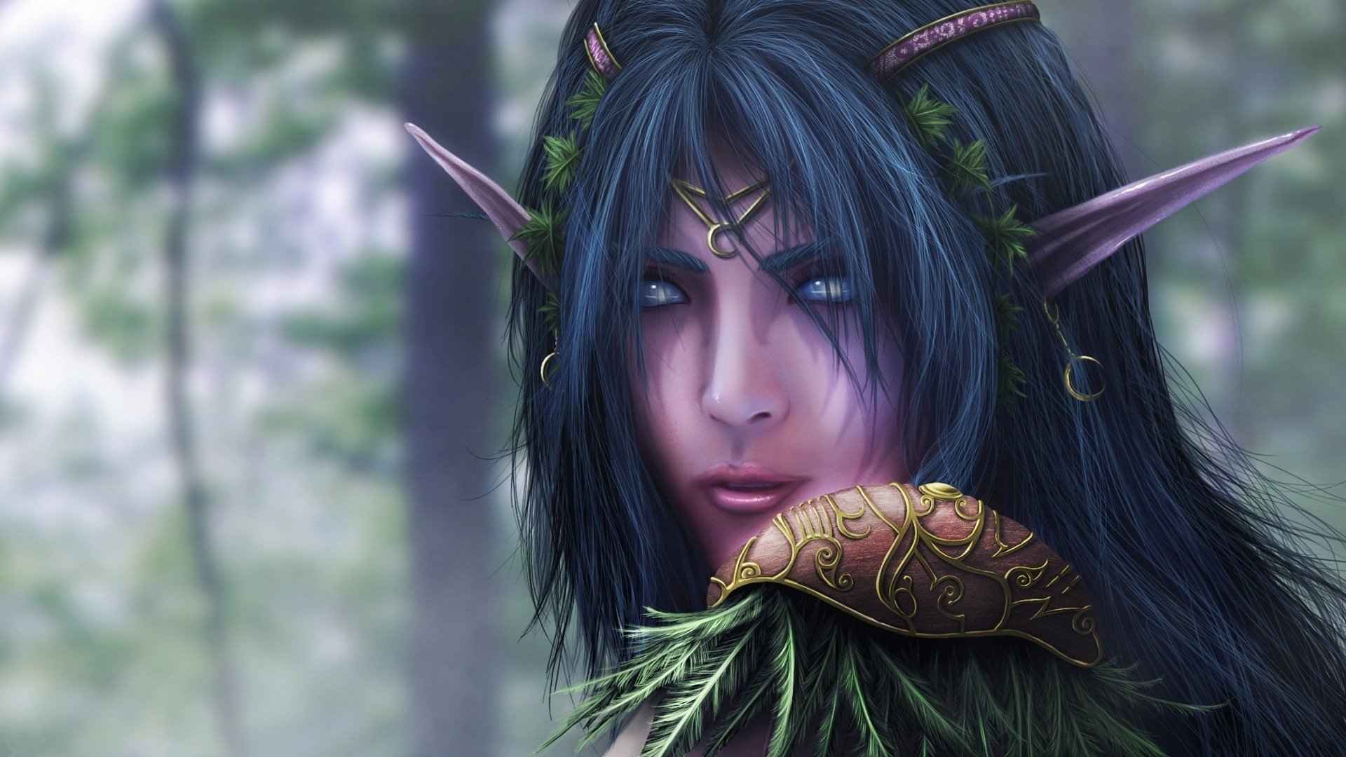 fantasy fantasy night elf warcraft elf dziewczyna oczy kostium fantasy rysunki dziewczyny