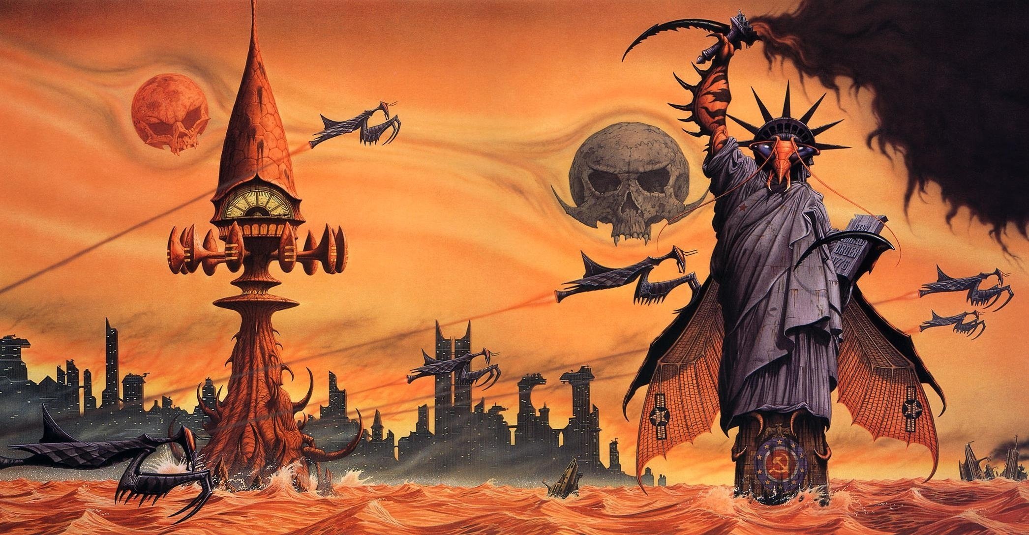 rodney matthews another reality the coat of arms of the ussr insects surrealism skull statue dragons fiction