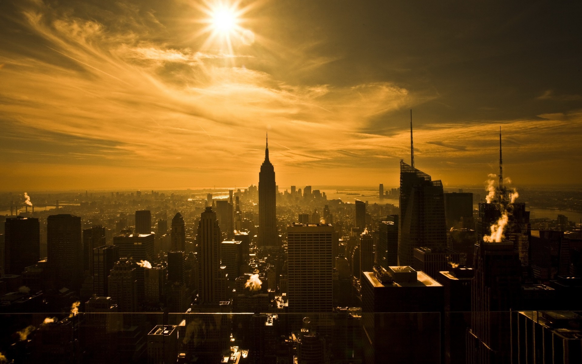 new york grattacieli sole seppia