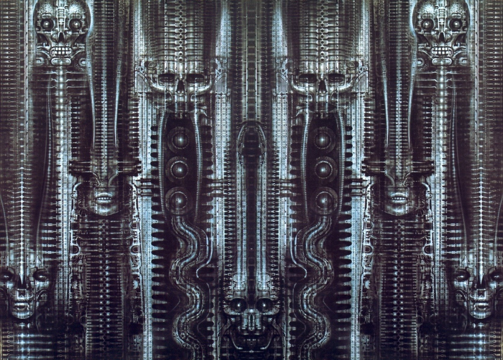 monotonie biomechanik kunst giger biomechanik industrie grau dunkler hintergrund muster schädel gesicht