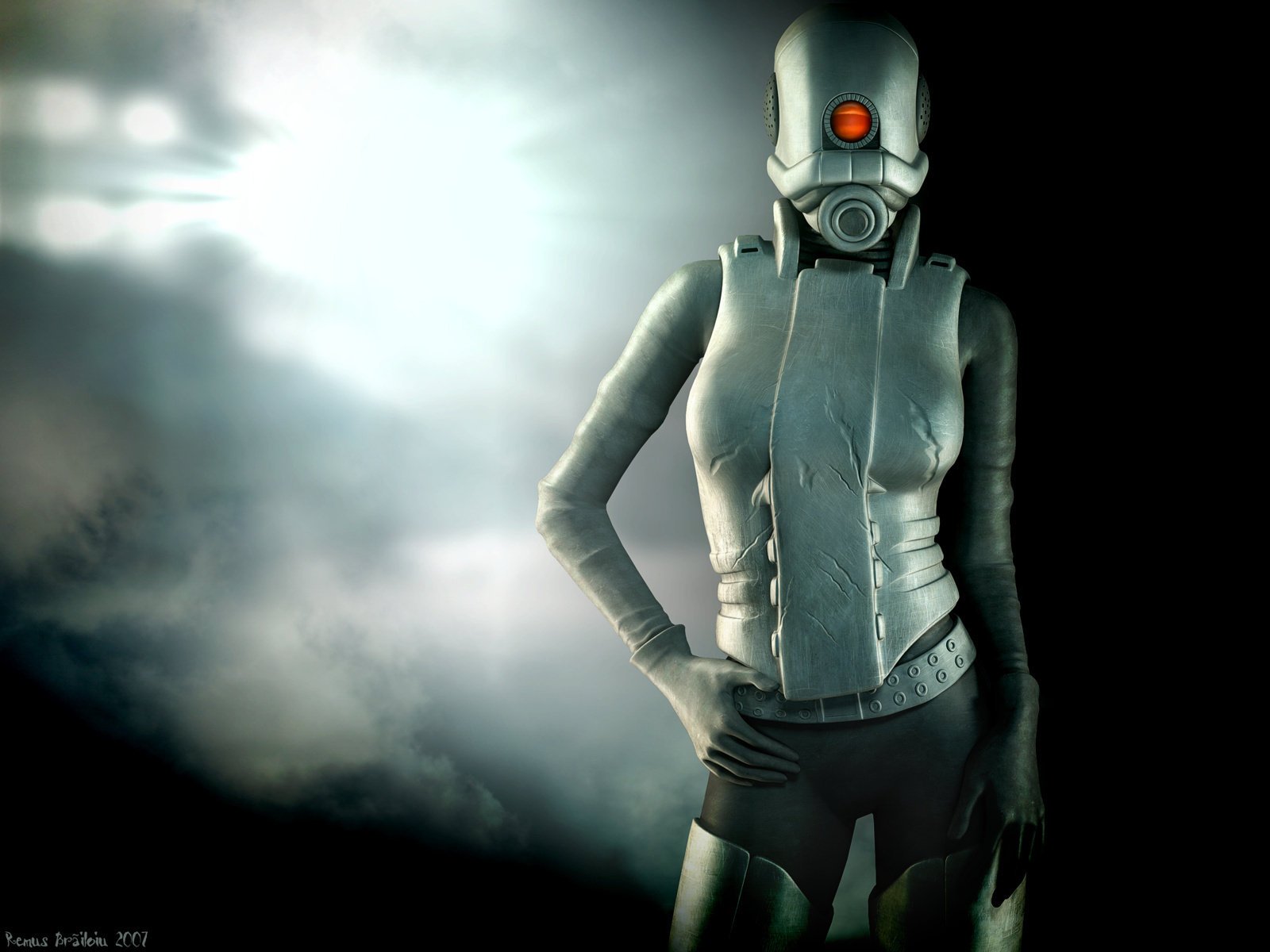 to combine elite sniper alliance half-life 2 city 17 city-17 alliance the game darkness the dark background woman red eye costume clouds smoke lights cyborgs android