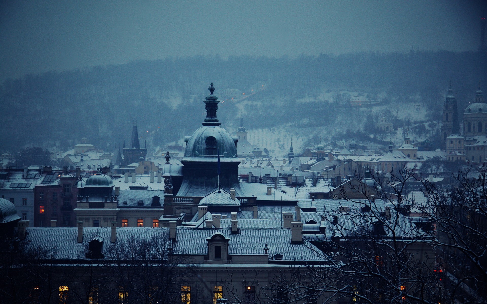 miasto zima niebieski