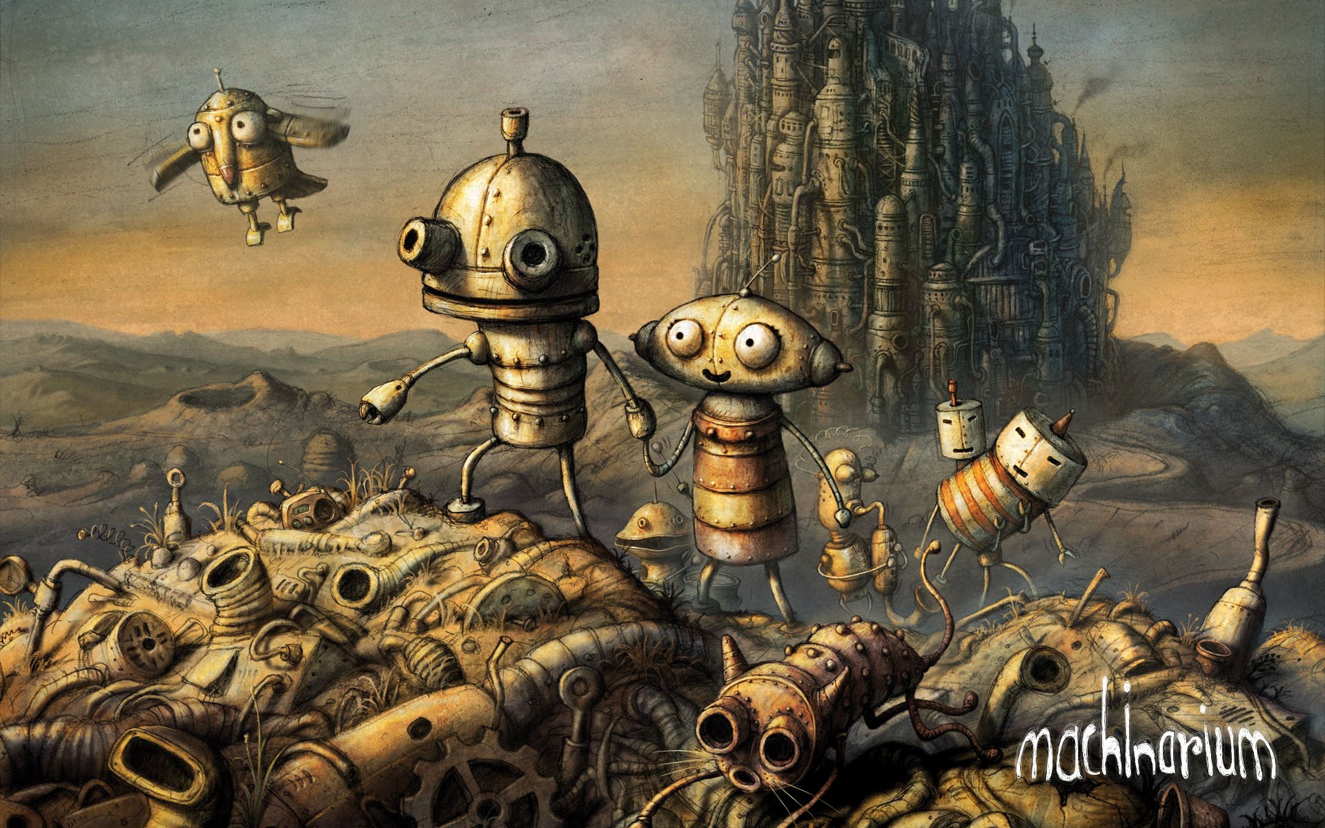 machinarium machinarium josef ciudad vertedero robots gris destrucción basura caos castillo