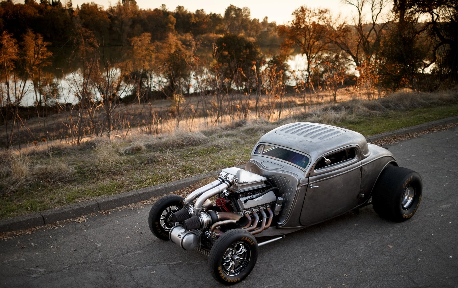 ford coupe 1934 twin turbo duży blok v8 hot rod przeciągnij samochód widok z góry