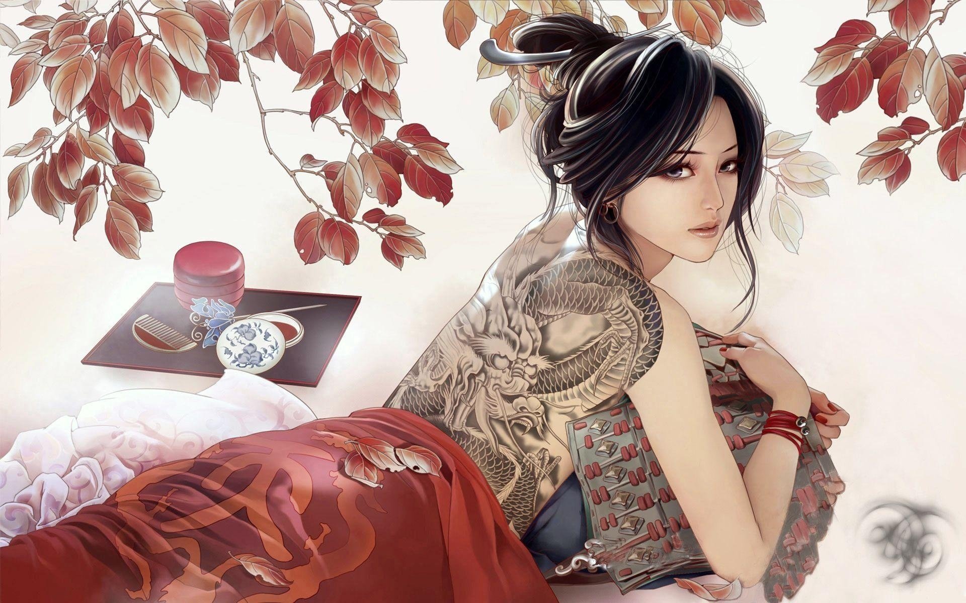 jx online brunette dragon drawing tattoo leaves heat look eyes hair anime drawings look-a eyes-a face-a girls-a