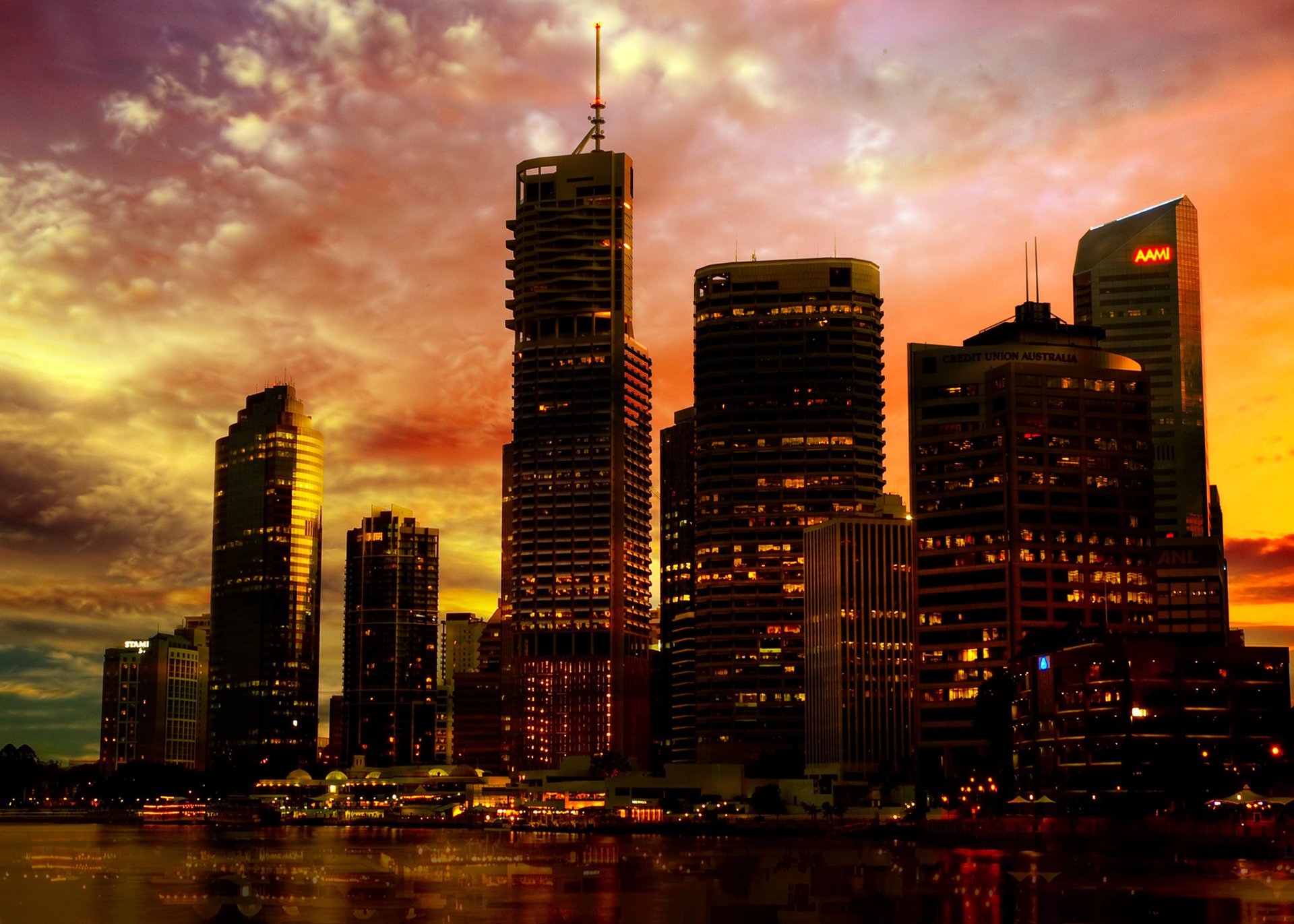 kyscraper city lights methevas australia город sunset city wallpaper автралия мегаполис небоскребы вечер огни розовое небо ночное небо