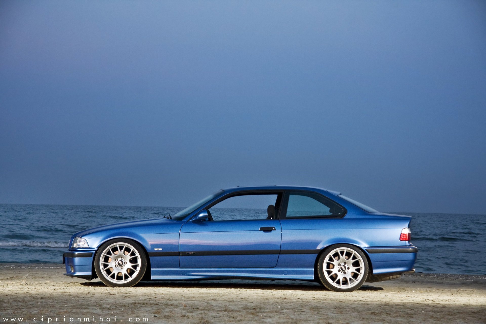 bmw e36 m3 3 series bmw troika coupe sports car blue ocean sky cars cars passenger cars profile blue car horizon sea coast waves evening blue sky transport motor transport