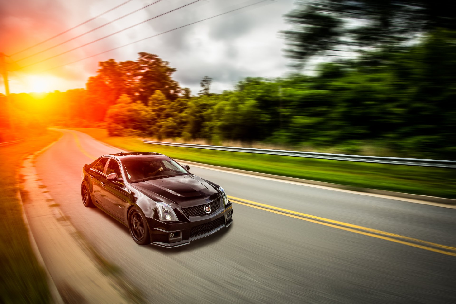 cadillac cts-v czarny przód słońce cadilac