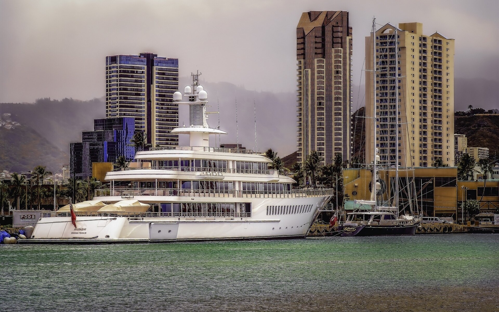 uperyacht musashi honolulu hawaii yacht pier buildings hdr