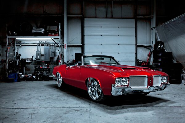 Vintage muscle car in the garage