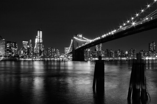 Black and white sketch of a bridge in New York