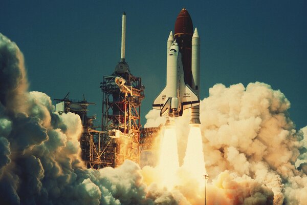 Smoke rising from the rocket s take-off at the launch