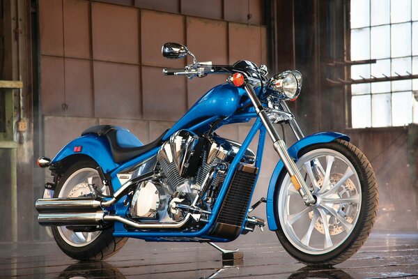 New custom blue motorcycle