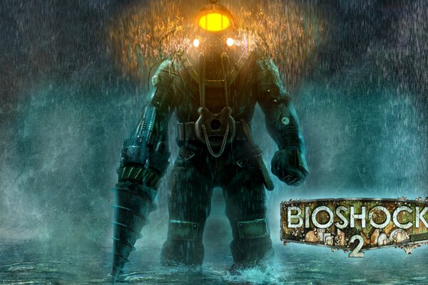 Zeichnung eines Helden aus dem Spiel Bioshock-2 mit einem Werkzeug