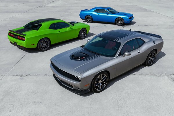 Coches deportivos Challenger en la carretera