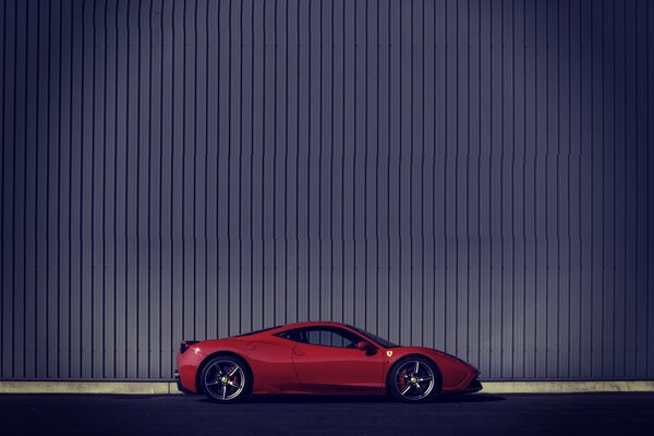 Red ferrari, speciale side view remotely