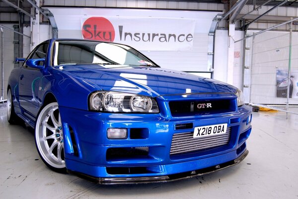 Car blue skyline nissan