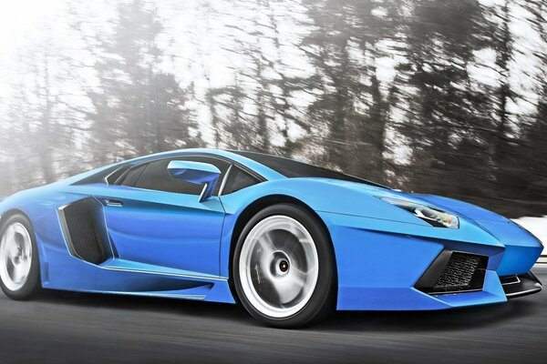 Blue supercar lamborghini aventador LP700-4