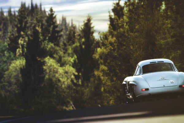 Mercedes roule sur la route et admire la nature