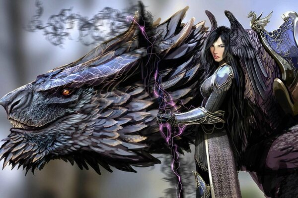 Beautiful girl with a big dragon