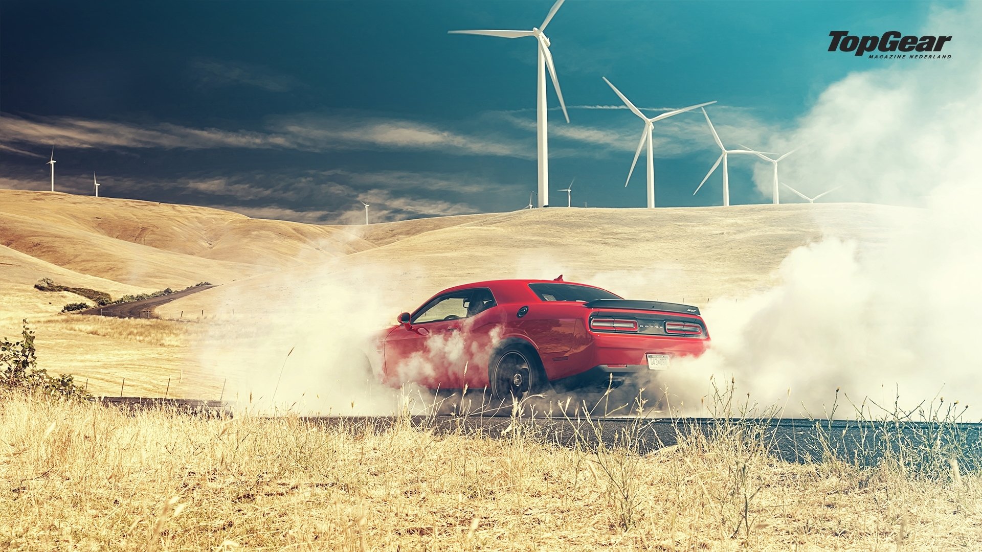 dodge challenger sto hellcat 2015 czerwony tył dym top gear