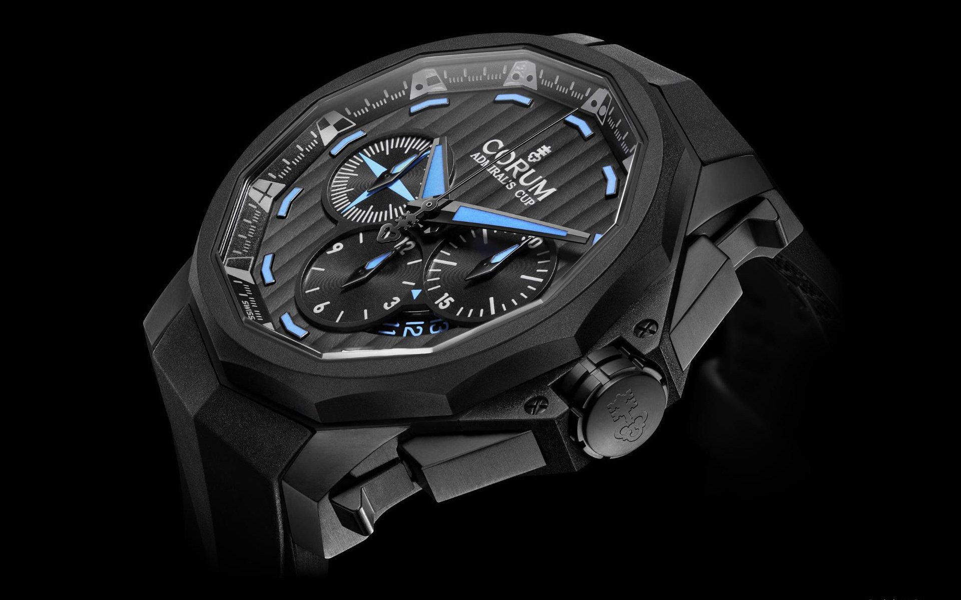 corum minimalismo orologio lancette sfondo nero marca macro quadrante