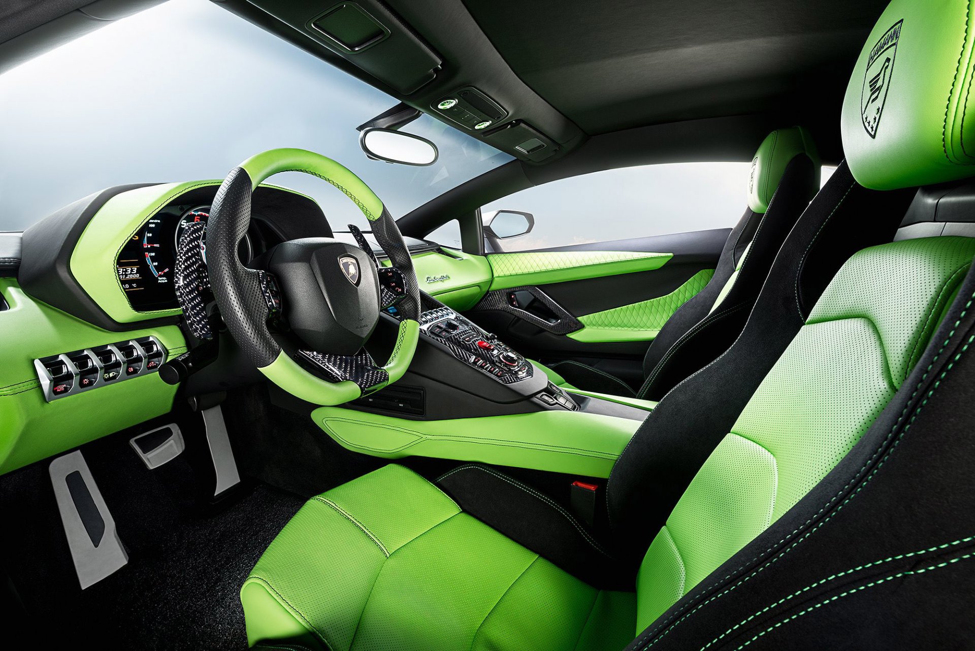 lamborghini aventador lp700-4 2014 hamann limited vert intérieur roue de direction siège