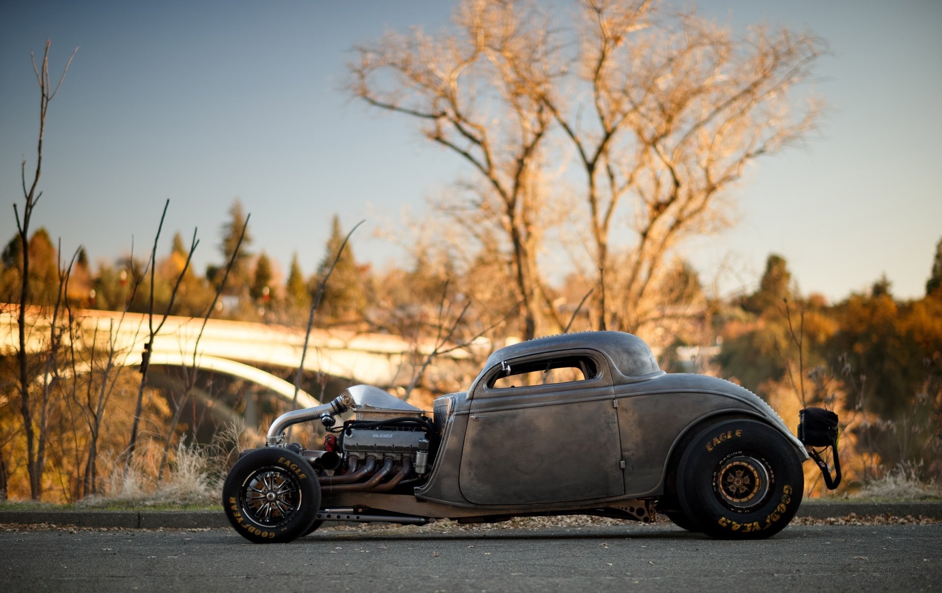 ford coupe 1934 twin turbo big block v8 hot rod drag car side view