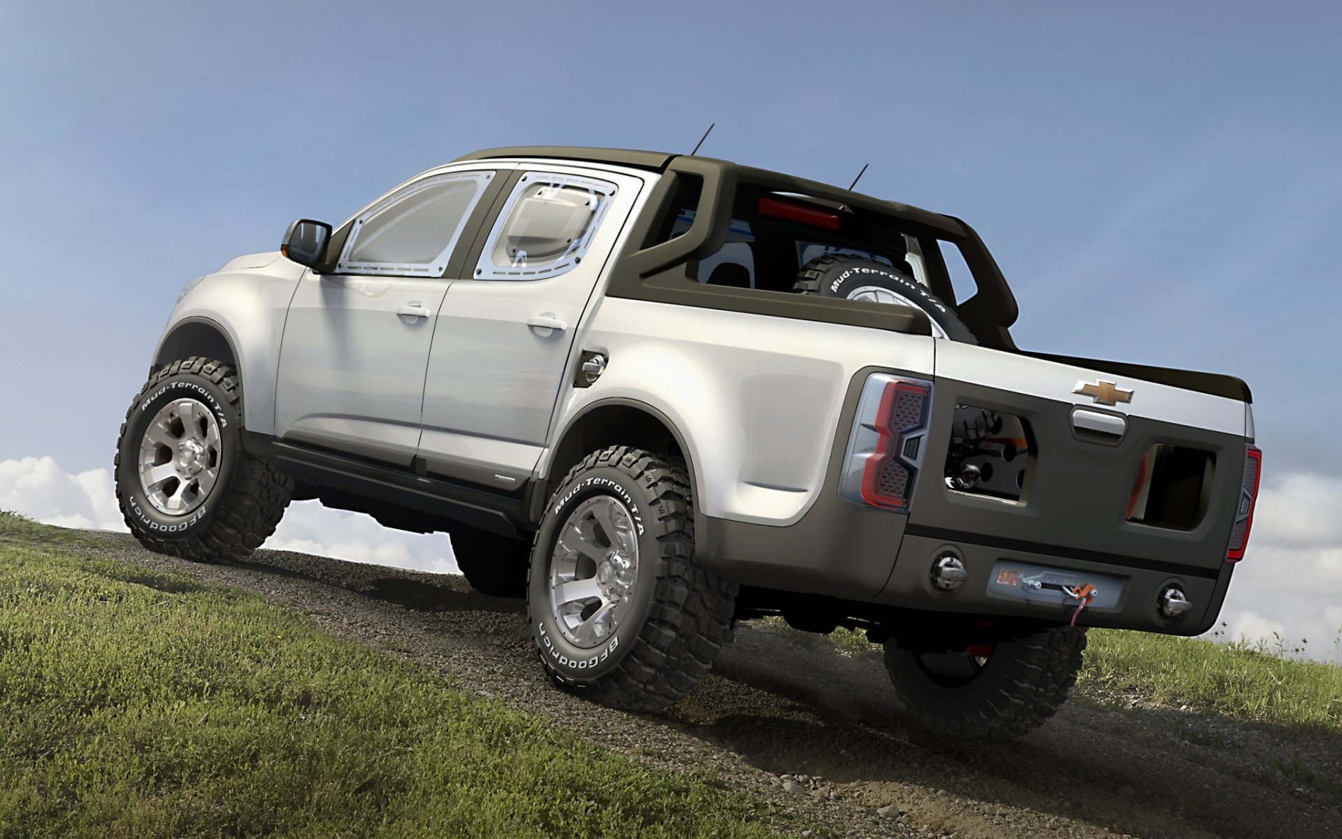 chevrolet colorado rally concept chevrolet rally concept jeep pickup truck suv gray rear view hill sky