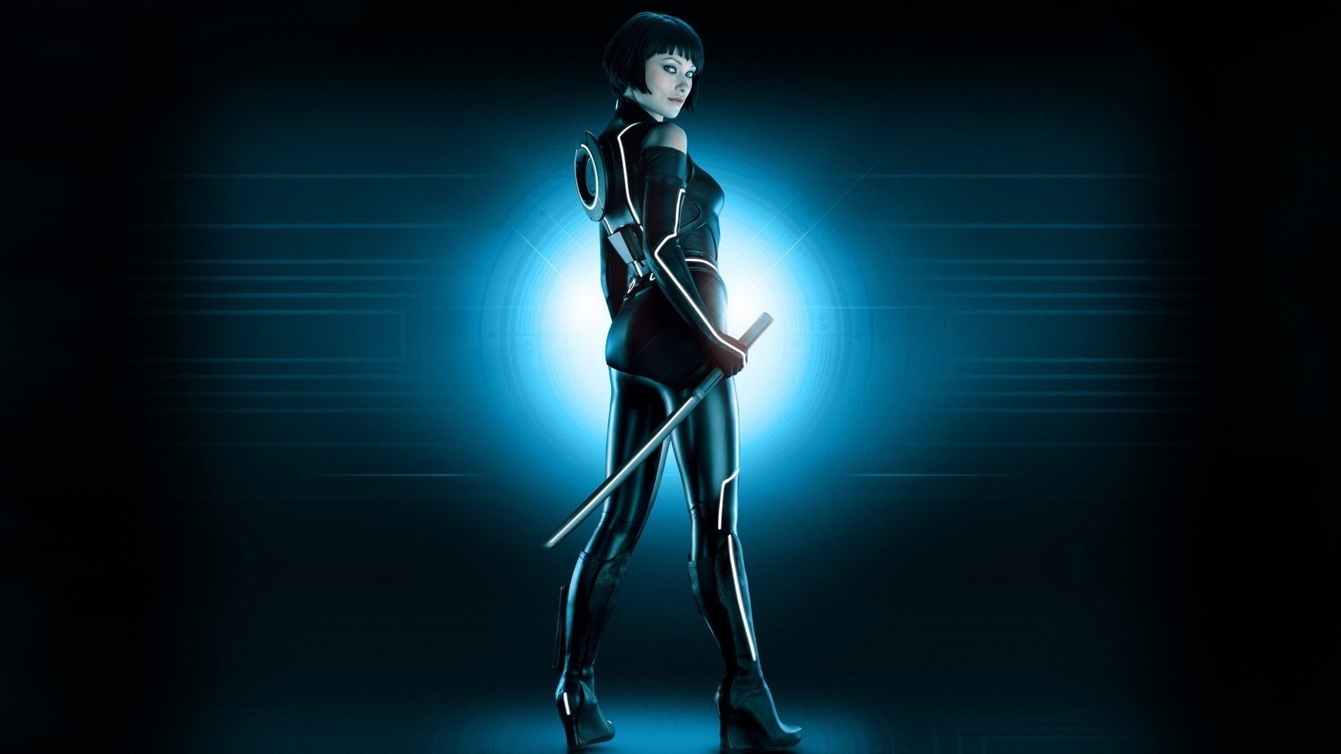 the throne tron: legacy tight suit sword girl light look women