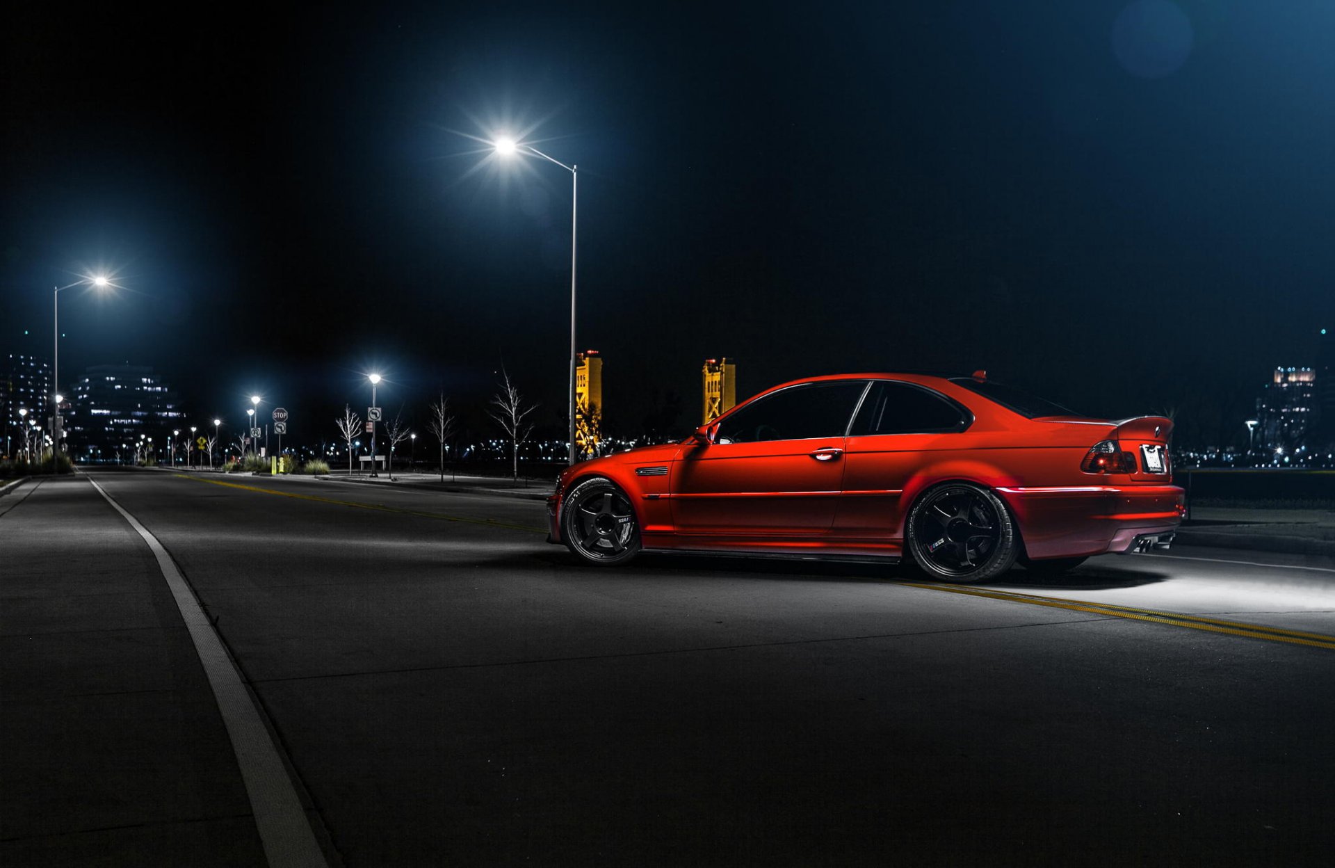 bmw m3 e46 rosso posteriore strada richard le bmw rosso luci di notte