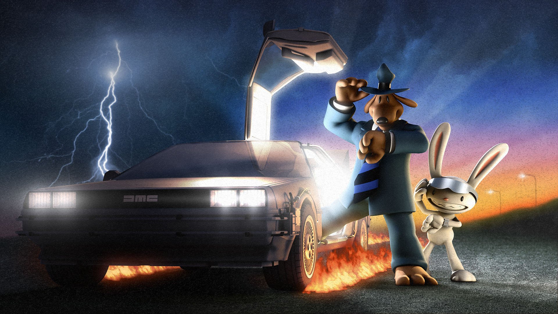 delorean delorean ritorno al futuro sam e max sam max cane coniglio detective eroi macchina ritorno al futuro giochi telltale fulmine scarico fuoco fiamma amici