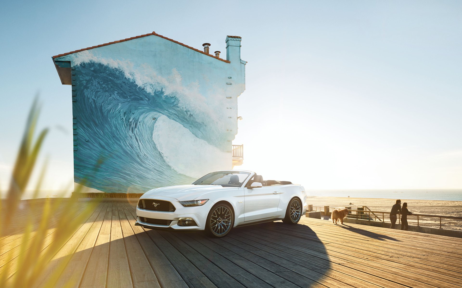 ford mustang coche convertible perro