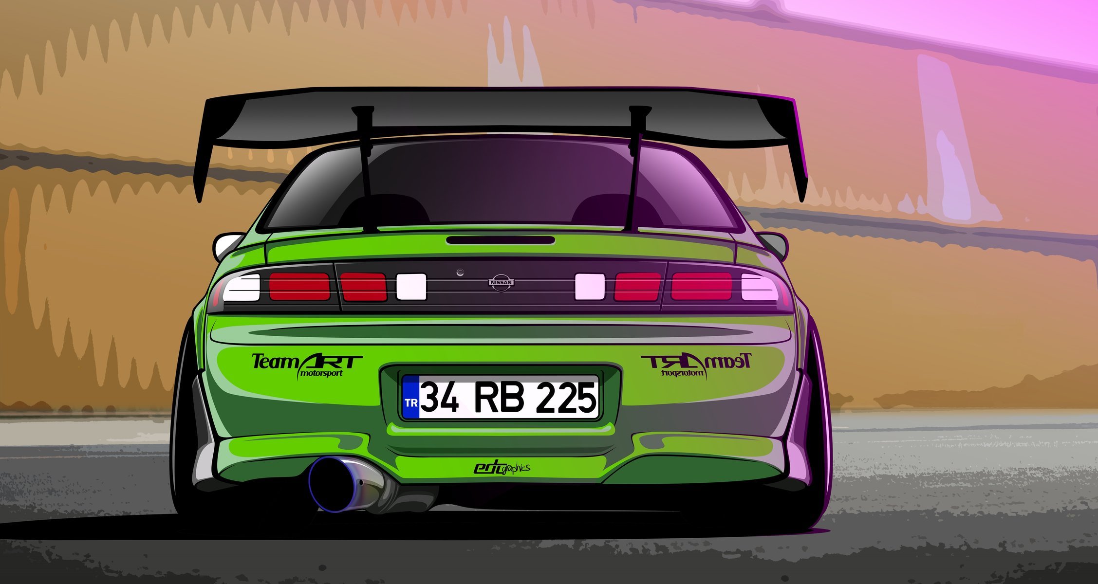 nissan silvia s14 200sx green drift spec vector by edcgraphic