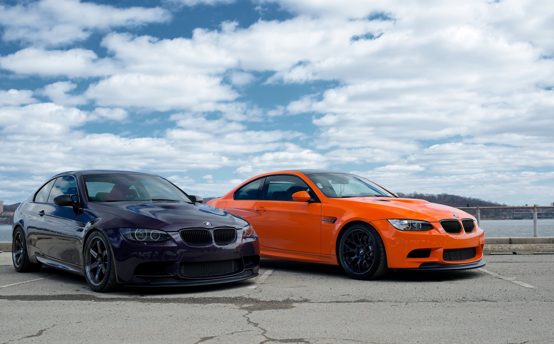 bmw m3 e92 orange lila bmw foulelfmeter himmel wolken