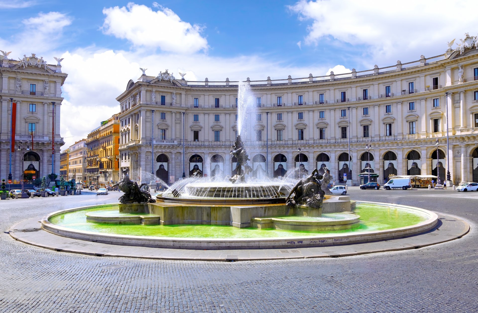 italien nayad-brunnen platz der republik rome italy rom gebäude architektur wolken auto platz zentrum städte brunnen