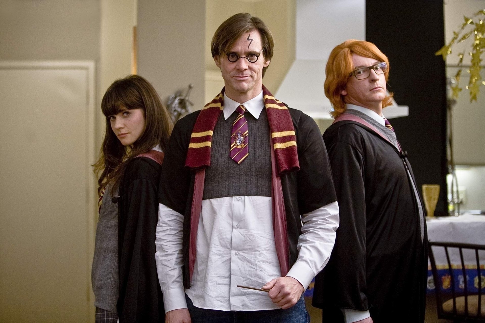 harry potter yes man dì sempre di sì jim carey jim carrey cicatrice parodia collettivo persone uomini attori cinematografici film film ragazze donne brune occhi occhiali vista