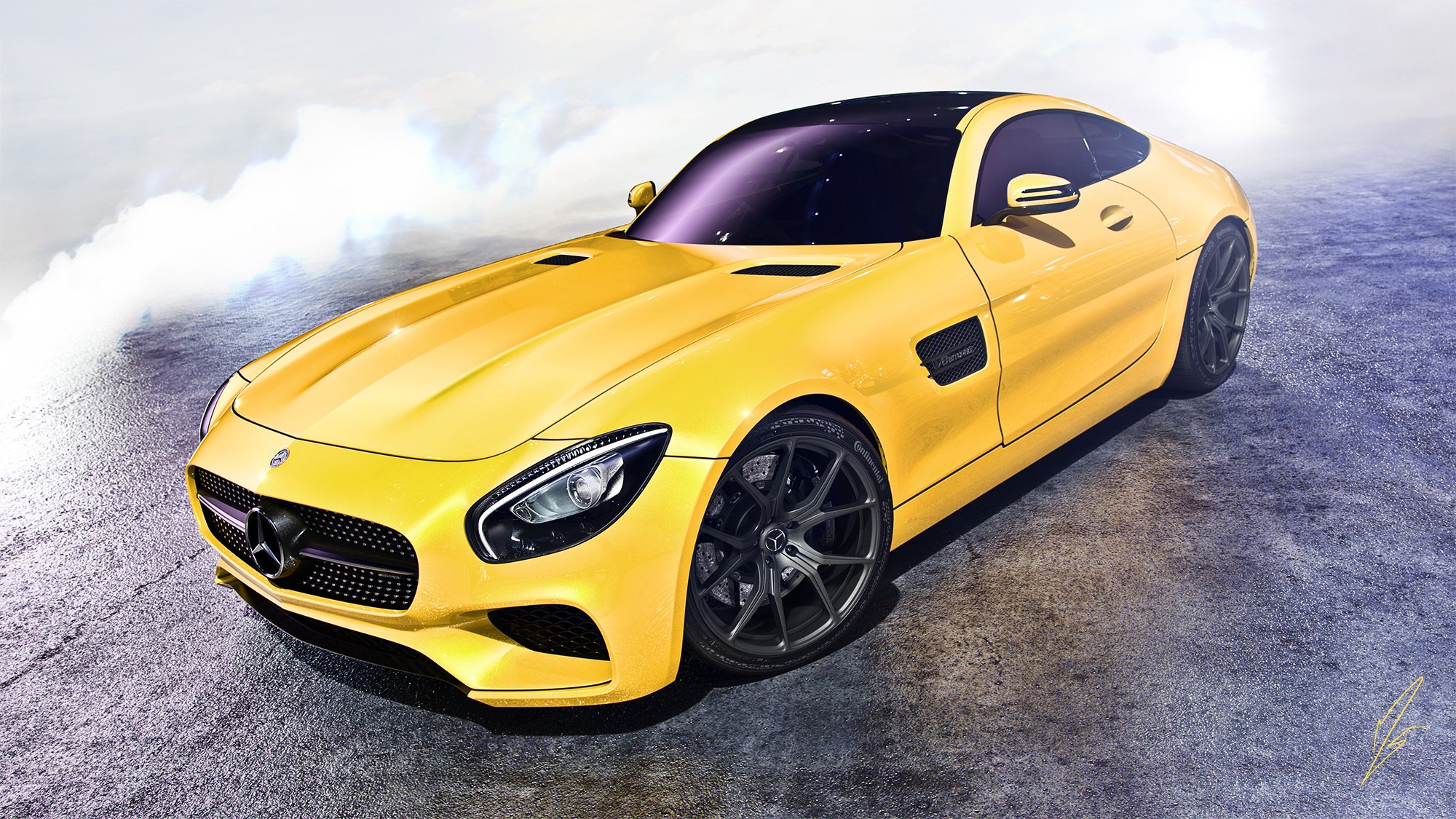 mercedes amg gt samochód żółty