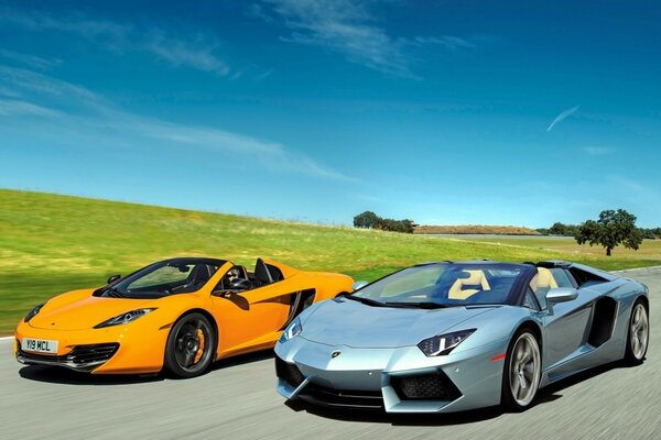 Yellow and gray sports cars