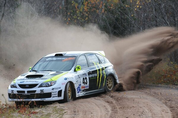 Subaru sports car, road dust, drive, motorsport