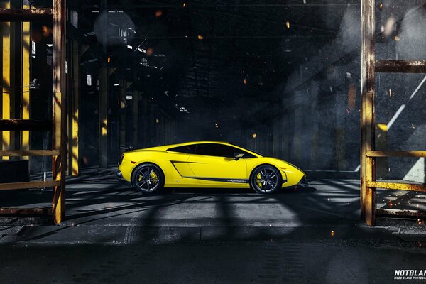 Yellow tinted Lamborghini on the side