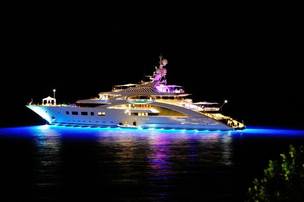 Dream yacht shines with colorful lights