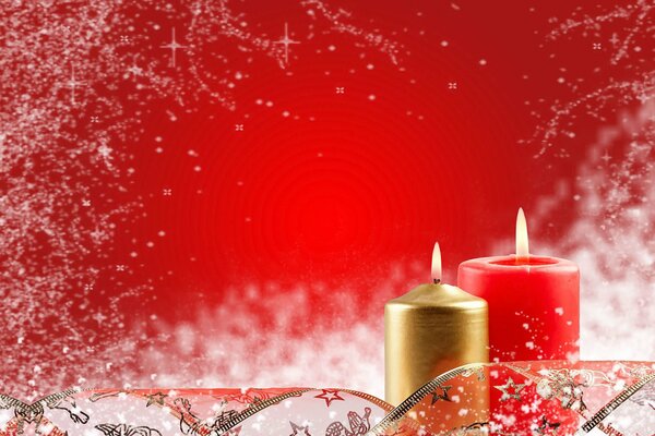 New Year candles on a red background