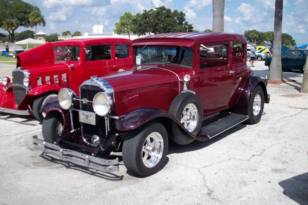 Classic red buick on display