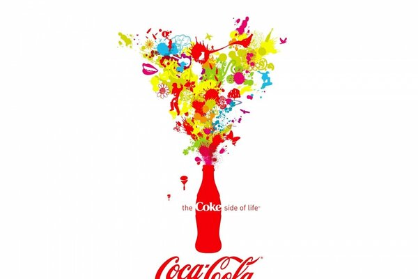 Bright Coca - Cola advertisement on a white background